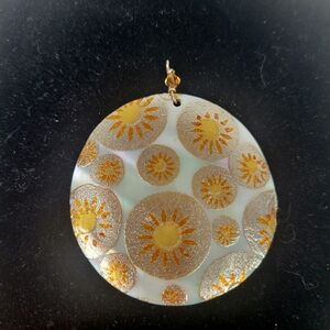 Vintage Mother of Pearl Pendant~Iridescent~Handpainted Sun~Round 2"